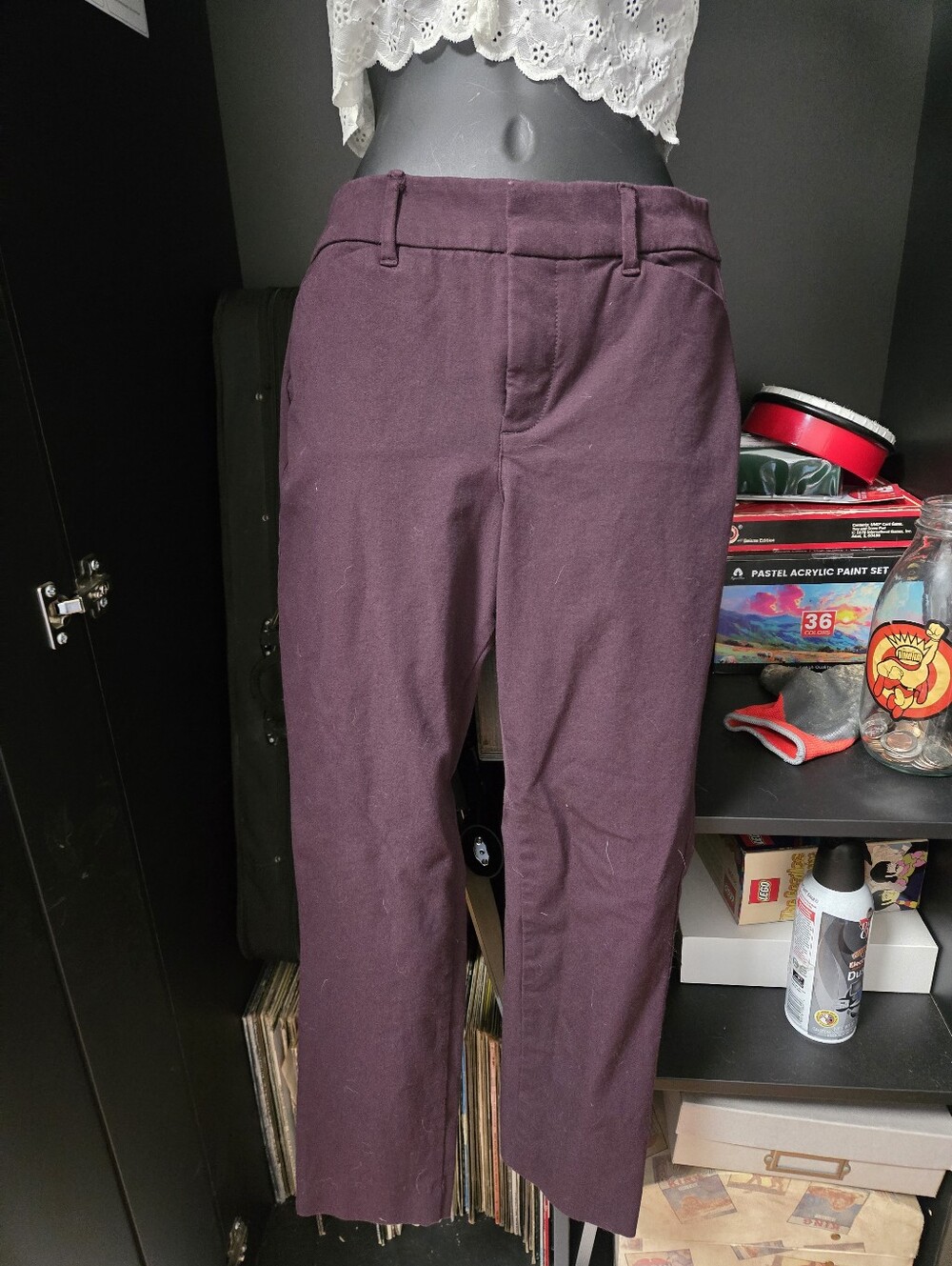 OLD NAVY High-Rise Pixie Skinny Pants | Burgundy Plum Purple Ankle Trousers, 8P